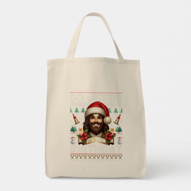 Tote Bag Jesus Birthday Ugly Sweater Knitting Religious (Dos)