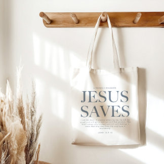 Tote Bag Jésus sauve | Christian Esthétique Unisex bleu pâl