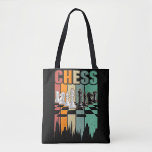 Tote Bag Jeu d'échecs Retro Chess Pieces Chessboard Vintag