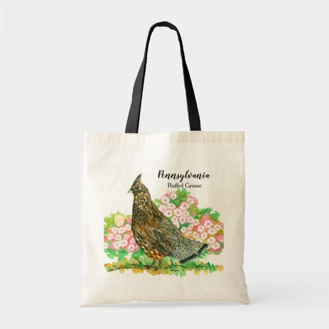 Tote Bag Jeu Oiseau Rouffed Grouse Montagne Laurel Fleurs (Devant)