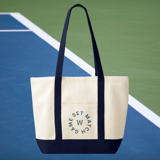 Tote Bag Jeu Set Match Blue Monogram Navy Trim Tennis (Créateur téléchargé)