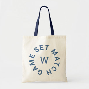 Tote Bag Jeu Set Match Monogramme Initial Bleu Tennis