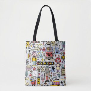 Tote Bag Jeu Vintage de l'école Doodle coloré