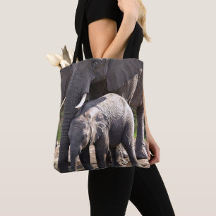 Tote Bag Jeune éléphant africain avec le bébé