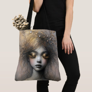 Tote Bag Jeune Femme Avec Des Yelashes D'Or