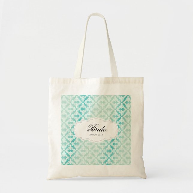 Tote Bag Jeune mariée verte et turquoise en bon état de (Devant)