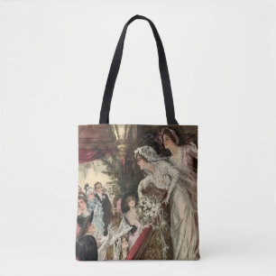 Tote Bag Jeunes mariés vintage, mariée victorienne lançant 