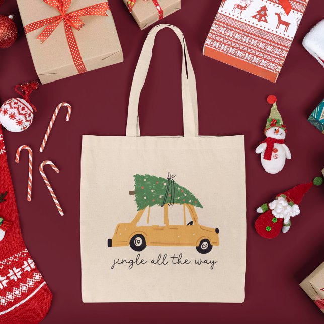 Tote Bag Jingle All Way Voiture et Noël Arbre vacances (Créateur téléchargé)