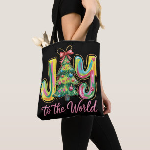 Tote Bag Joie au monde néon Noël Arbre Pinceau 