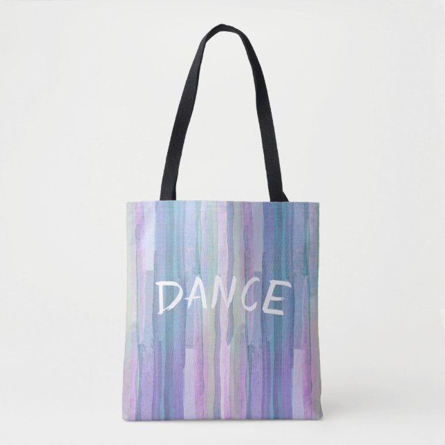 Tote Bag joli bleu aquarelle rayures avec danse texte (Devant)