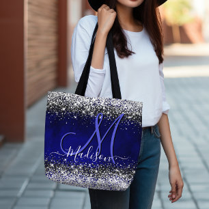 Tote Bag Joli bleu royal argent faux parties scintillant mo