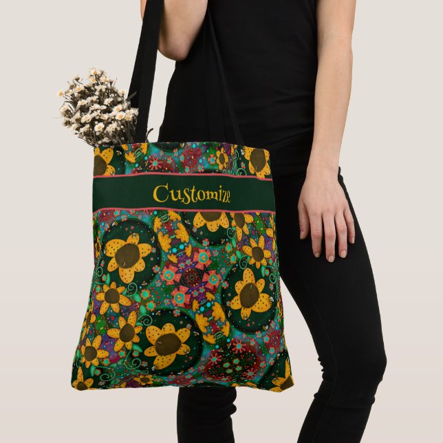 Tote Bag Joli Boho Floral Daisy Personnalisé Inspirivity fo (De près)