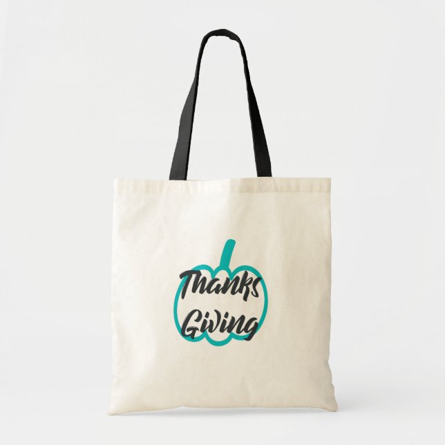 Tote Bag Joli Bon thanksgiving texte avec Citrouille mignon (Devant)