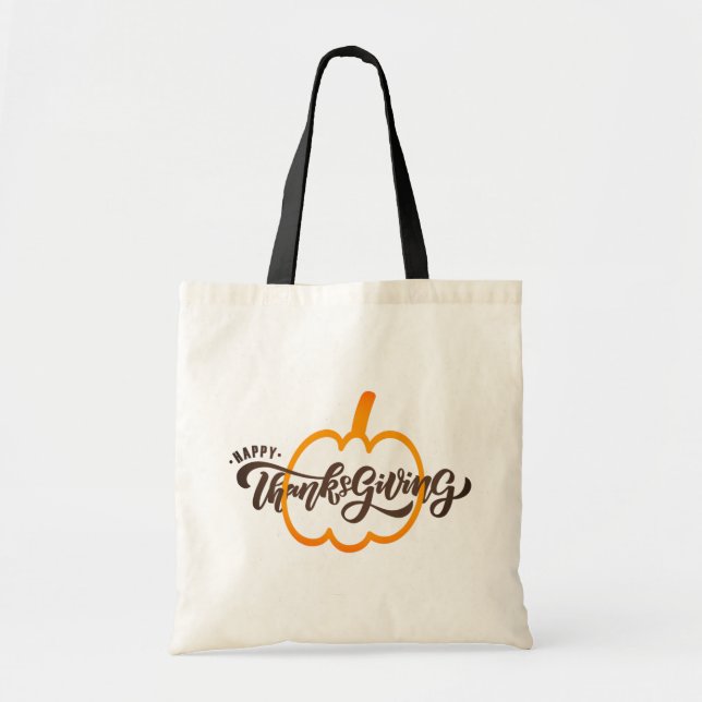 Tote Bag Joli Bon thanksgiving texte avec Citrouille mignon (Devant)
