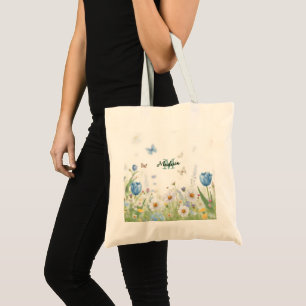 Tote Bag Joli bouquet de fleurs sauvages de printemps vert