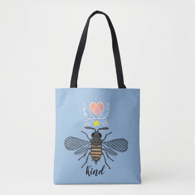 Tote Bag Joli Bumble Illustré Abeille Type Noir Or Bleu (Devant)