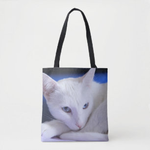 Tote Bag Joli Chat Blanc/Ajoutez la photo de votre animal