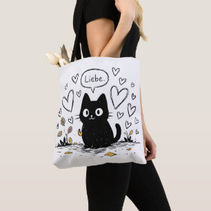 Tote Bag Joli Chat Noir Amour Coeurs 