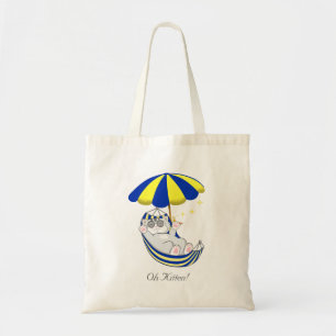 Tote Bag Joli Chaton dans un Hamac Bleu et Jaune