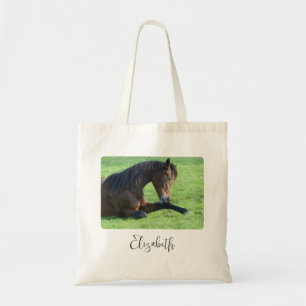 Tote Bag Joli Cheval Brown allongé dans l'herbe