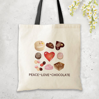 Tote Bag Joli Chic Paix Amour Chocolat Bonbon Cœur