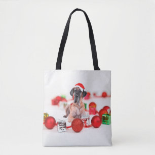 Tote Bag Joli chien Danse Noël Santa Hat