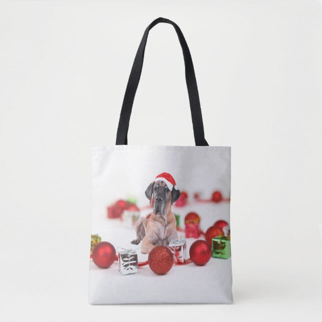 Tote Bag Joli chien Danse Noël Santa Hat (Devant)