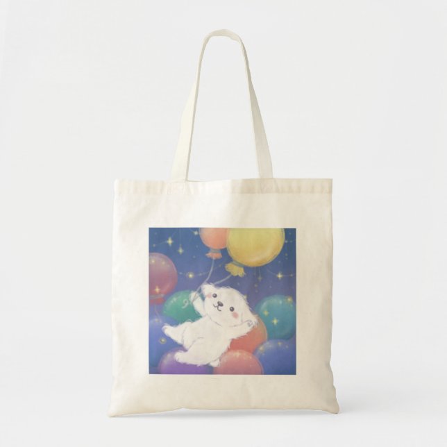 Tote Bag Joli chiot avec ballons et étoiles (Devant)