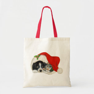Tote Bag Joli Chiot Et Kitten Dormir Dans Un Chapeau De Pèr