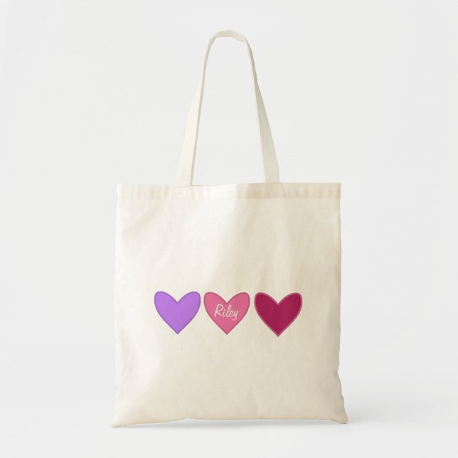 Tote Bag Joli Coeur rose et violet Saint Valentin (Devant)