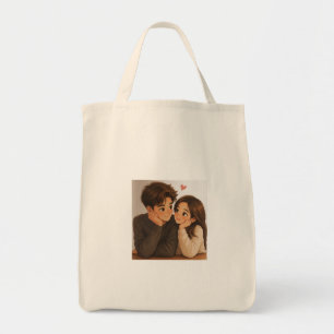 Tote Bag Joli Couple de Dessin Animé