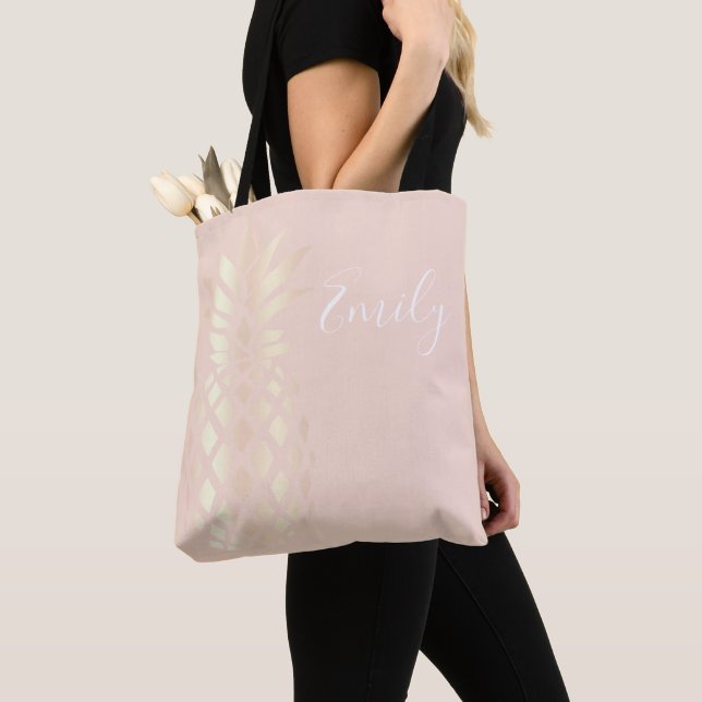 Tote Bag Joli cuivre rose or ananas et rose roux (De près)