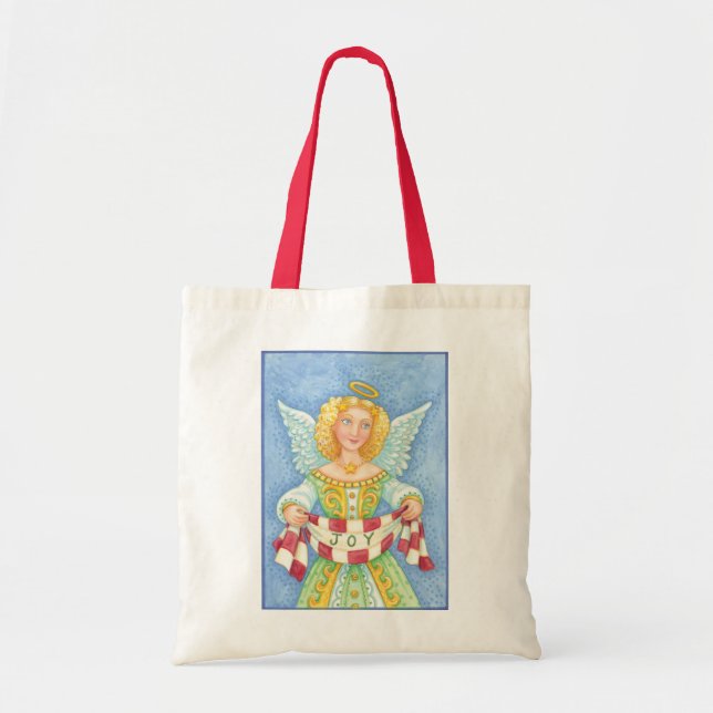 Tote Bag Joli dessin de Noël Angel Halo avec bannière Joie (Devant)