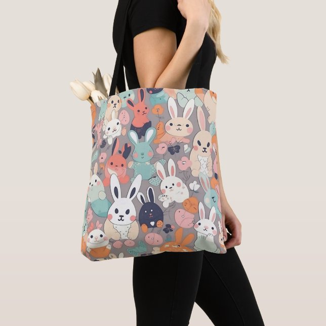 Tote Bag Joli dessin sur lapin coloré (De près)