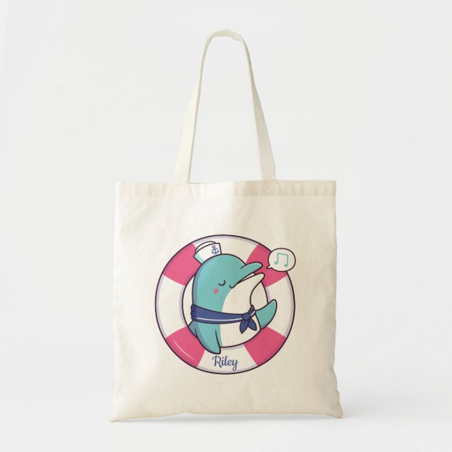 Tote Bag Joli Dolphin marin avec bouée de vie (Devant)