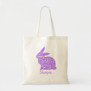 Tote Bag Joli Drôle Easter Bunny Chasse Oeufs Purple