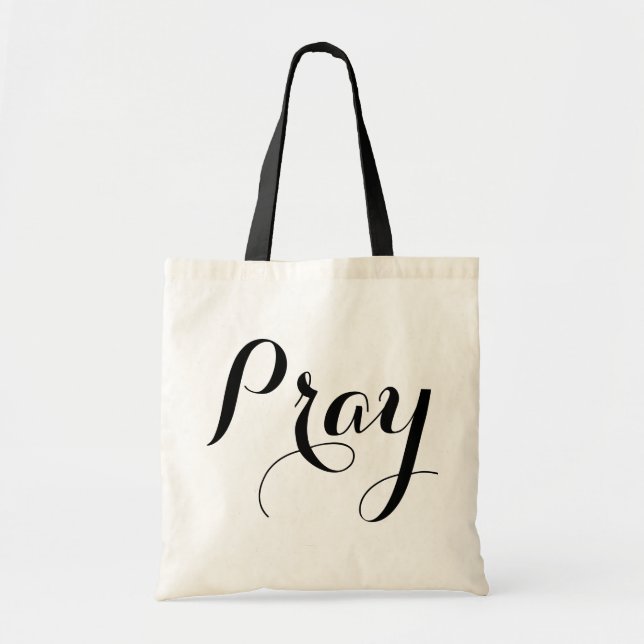 Tote Bag joli écriture de script PRAY - avec retour personn (Devant)