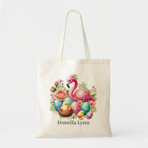 Tote Bag Joli flamant rose de Pâques ajouter un nom