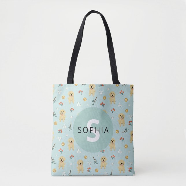 Tote Bag Joli Golden Retriever Chien Monogramme (Devant)