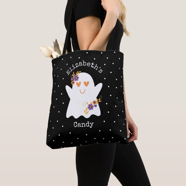Tote Bag Joli Halloween Ghost Trick ou traiter bonbon (De près)