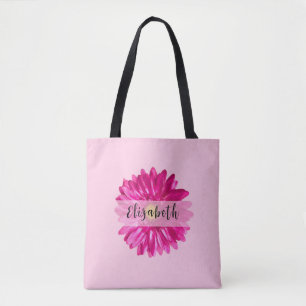 Tote Bag Joli Hot Rose Daisy Nom personnalisé et Monogramme