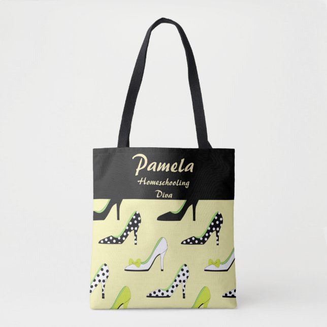 Tote Bag Joli Jaune Talons Homeschooling Diva (Devant)
