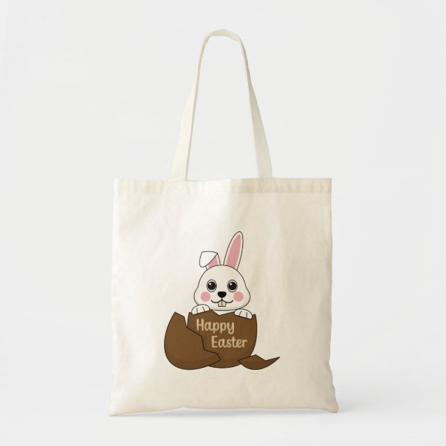 Tote Bag Joli lapin blanc dans un oeuf au chocolat Joyeux P (Devant)
