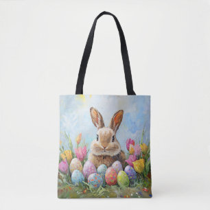 Tote Bag Joli lapin de Pâques avec des oeufs colorés