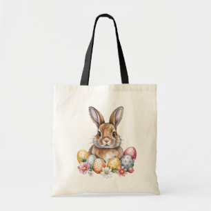Tote Bag Joli lapin de Pâques avec oeufs colorés et printem