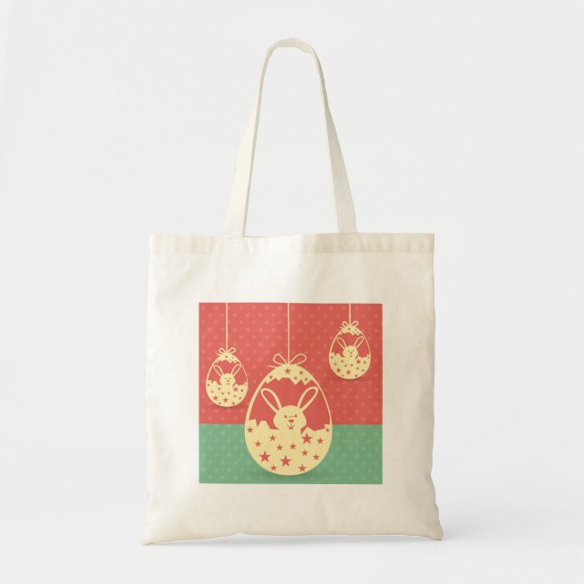 Tote Bag Joli lapin de Pâques rétro et œuf de Pâques (Devant)