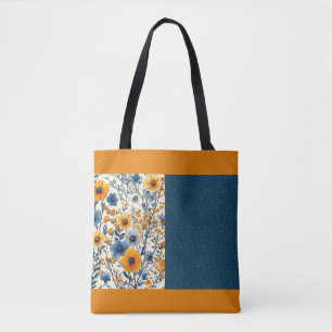 Tote Bag Joli Mélange Floral Vintage Bleu Et Jaune