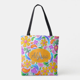 Tote Bag Joli Monogramme floral jaune et violet