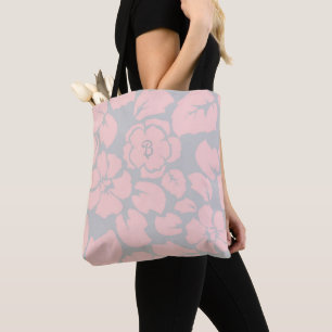 Tote Bag Joli Monogramme floral rose et gris