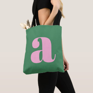 Tote Bag Joli monogramme rose pastel vert lettrage rétro